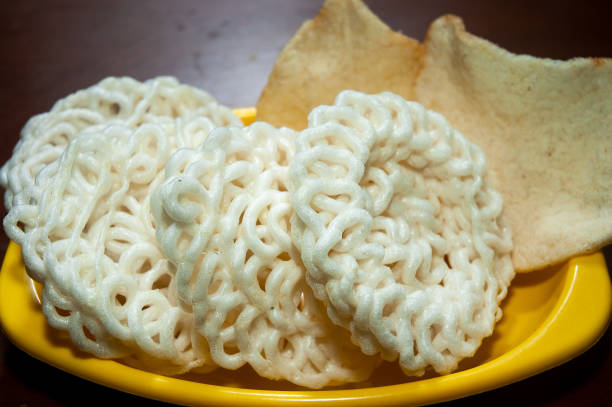fish and prawn crackers ("kerupuk") on a plate