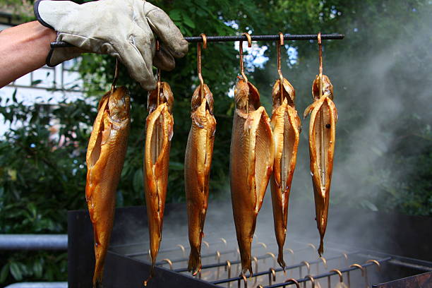smoked trout in a row